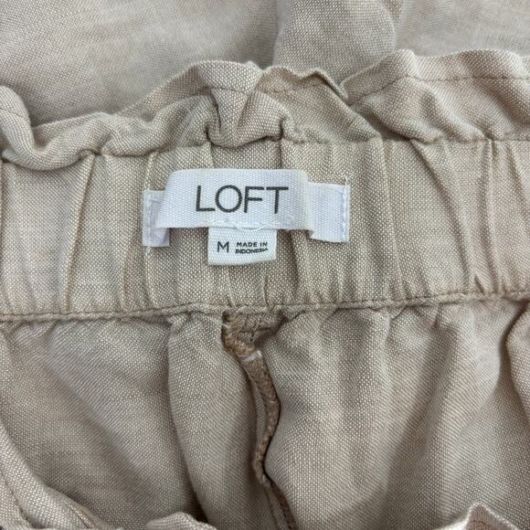 LOFT Women’s Beige Tie Waist Pants Linen Cotton Blend Caribbean Vacation M - Picture 4 of 5
